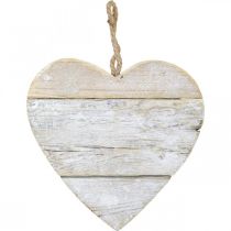 Coeur en bois, coeur décoratif à suspendre, décoration coeur blanc 24cm
