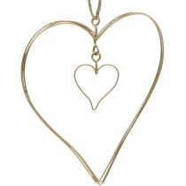 Article Coeur décoratif à suspendre, décoration à suspendre coeur en métal doré 10,5cm 6 pcs