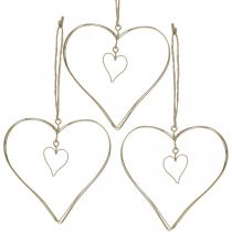 Article Coeur décoratif à suspendre, décoration à suspendre coeur en métal doré 10,5cm 6 pcs