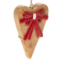 Article Cœurs en bois avec nœud rouge à suspendre 14 cm - Lot de 3