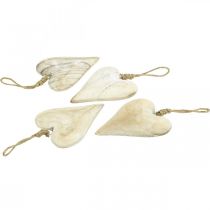 Article Coeur en bois, coeur décoratif à suspendre, décoration coeur H10cm 4 pcs