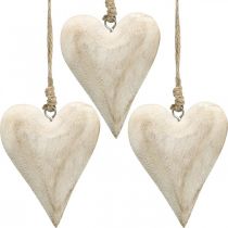Article Coeur en bois, coeur décoratif à suspendre, décoration coeur H13cm 4 pcs