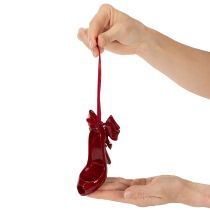 Article Décoration Chaussure à Suspendre avec Ruban 10cm Bordeaux en Résine