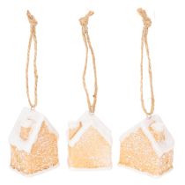Article Maison en pain d'épice en céramique à suspendre, décoration d'hiver et de Noël, 6 cm, lot de 3
