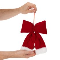 Article Décoration Noël Flanelle Rouge 25 cm avec Bord en Fourrure Blanche