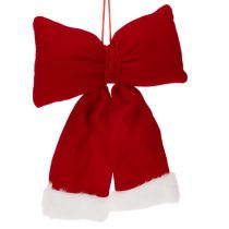 Article Décoration Noël Flanelle Rouge 25 cm avec Bord en Fourrure Blanche