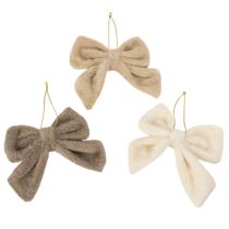 Article Lot de 3 nœuds décoratifs en peluche avec attache, 16 cm, beige, crème et brun, pour décoration intérieure