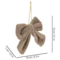 Article Lot de 3 nœuds décoratifs en peluche avec attache, 16 cm, beige, crème et brun, pour décoration intérieure