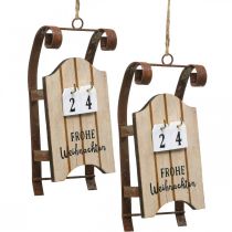 Article Calendrier de l&#39;avent traîneau décoratif en bois rouille L14.5cm 2pcs