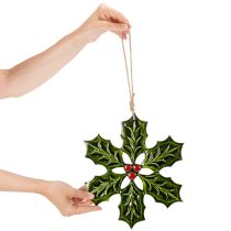 Article Ornement suspendu en houx en bois 26 cm pour décoration intérieure