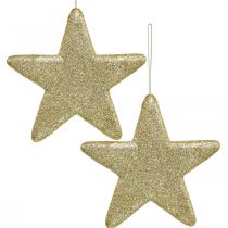 Article Décoration de Noël pendentif étoile paillettes dorées 18,5cm 4pcs