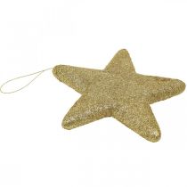 Article Décoration de Noël pendentif étoile paillettes dorées 18,5cm 4pcs