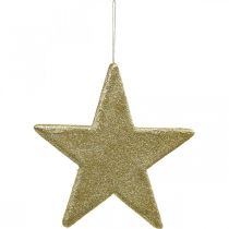 Article Décoration de Noël pendentif étoile paillettes dorées 30cm 2pcs