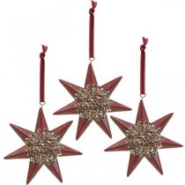 Article Pendentif décoration de Noël étoile à suspendre Bordeaux 4 pcs