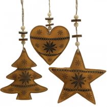 Décoration de sapin de Noël étoile sapin coeur simili cuir 11cm 3pcs
