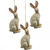 Décoration de Pâques tête de lapin à suspendre guirlande  métal blanc H40cm 3pcs-03755