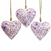 Pendentif déco métal coeur déco fleurs 16x16x2.5cm 3pcs