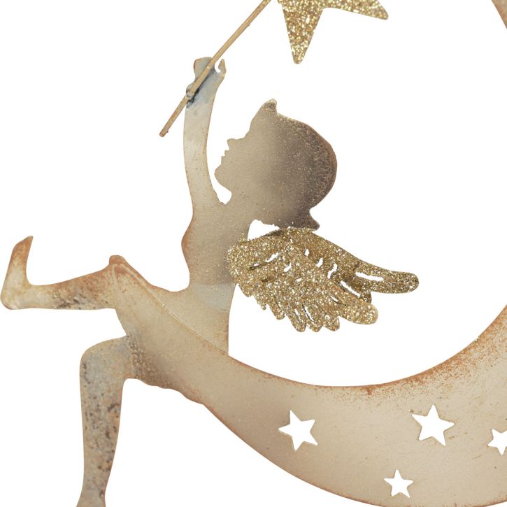 Article Décoration à suspendre ange et lune en métal doré – Lot de 2
