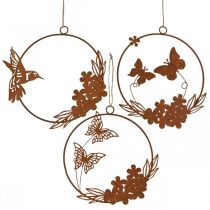Ressort de décoration de fenêtre, décoration murale à suspendre en métal aspect rouille 18/18,5 cm 3pcs