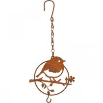 Article Oiseau en métal à suspendre, mangeoire, oiseau avec crochet patiné 11,5×13cm