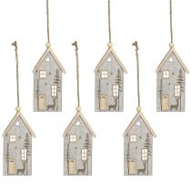 Article Maisons en feutrine décoratives de Noël, beige, 15 cm, lot de 6