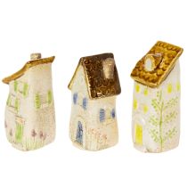 Article Petites maisons en céramique Pour décoration intérieure et pots de fleurs Idée cadeau 10 cm Lot de 3