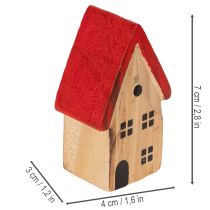 Article Set de maisons décoratives en bois avec toits rouges et sapins, 12 cm, 6 pièces