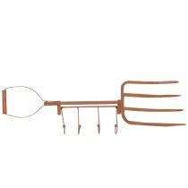 Article Barre à crochets en métal rouillé, fourche à foin décorative, décoration de jardin, 4 crochets, 62 cm