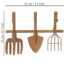 Article Barre à crochets pour outils de jardin, décorations de jardin, râteau, bêche et houe ; porte-manteau en métal rouillé, L33,5 cm