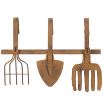 Article Barre à crochets pour outils de jardin, décorations de jardin, râteau, bêche et houe ; porte-manteau en métal rouillé, L33,5 cm