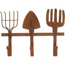 Crochet barre outils de jardin, décoration jardin, râteau bêche râteau, armoire en métal patiné L33.5cm