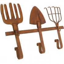 Article Crochet barre outils de jardin, décoration jardin, râteau bêche râteau, armoire en métal patiné L33.5cm