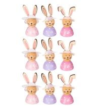 Article Décoration de table de Pâques printanière, lapins décoratifs avec chapeaux, 7 cm, lot de 9