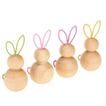 Article Figurine décorative de lapin en bois avec oreilles en fil de fer pour décorations de Pâques modernes, 11 cm, lot de 4