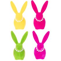 Article Figurine décorative de lapin de Pâques avec collier de perles, idéale pour le salon ou la chambre, 13 cm, lot de 4