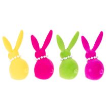 Article Figurine décorative de lapin de Pâques avec collier de perles, idéale pour le salon ou la chambre, 13 cm, lot de 4