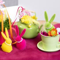 Article Figurine décorative de lapin de Pâques avec collier de perles, idéale pour le salon ou la chambre, 13 cm, lot de 4