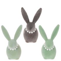 Article Décoration lapin de Pâques avec collier de perles, lapin pour salon et table de Pâques, 13 cm, lot de 3