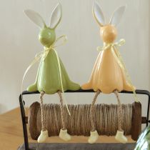 Article Lapin de Pâques décoratif en céramique à poser sur une étagère pour une ambiance joyeuse, 22 cm, lot de 2