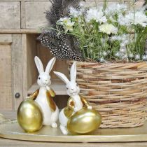 Lapin de Pâques blanc-doré, décoration de Pâques, lapin déco avec oeuf H16/18cm lot de 2