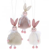 Lapins, décorations de Pâques, pendentifs printaniers, lapins de Pâques à suspendre beige, rose, blanc H12,5cm 3pcs