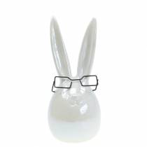Lapin de Pâques à lunettes blanc nacre céramique H20cm