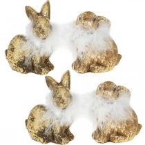 Article Lapin doré assis en terre cuite dorée avec plumes H10cm 4 pcs