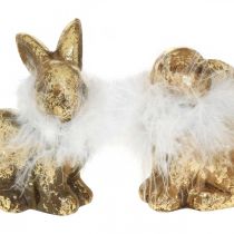 Article Lapin doré assis en terre cuite dorée avec plumes H10cm 4 pcs