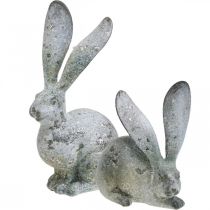 Article Lapin décoratif, figurine de jardin aspect béton, shabby chic, décoration de Pâques aux accents argentés H21/14cm lot de 2