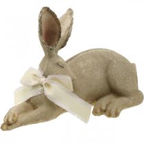 Lapin de Pâques couché avec noeud Décoration de Pâques en polyrésine 28cm