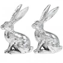 Article Lapin de Pâques Assis Lapin Argenté Figurine Décorative Pâques 13cm 2pcs