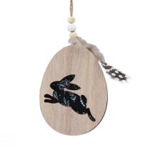 Article Lapin dans l&#39;oeuf oeufs de Pâques en bois à suspendre blanc noir 10cm 6 pcs