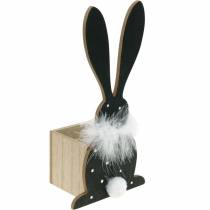 Boîte de jardinière en plumes de lapin boa noir, blanc lapin de Pâques en bois à pois