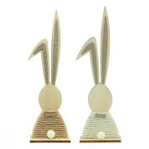 Article Lapins à paillettes lapins en bois décoration de table Pâques H36cm 2pcs